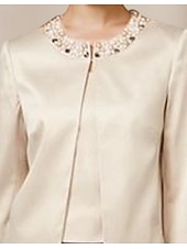 abordables Costumes-pantalons pour maman-Combinaison Tailleur-Pantalon Trois Pièces Longueur au sol Robe de Mère de Mariée  Demi Manches Col Rond Élégant Fête Formel robe demoiselle d honneur Chiffon Satin Echarpe incluse avec Perlage