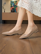 cheap Women's Flats-Women's Elegant White Pointed Toe Flats with Low Block Heel, Comfortable and Stylish Footwear for Casual or Office Wear