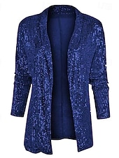 baratos Blusas Elegantes-Mulheres Blusa Tops de lantejoulas Franzido Paetês Patchwork Tecido Elegante Vintage Diário Manga Longa Colarinho de Camisa Tops regulares Diário Trabalho Feriado Azul Prata Preto Champanhe Dourado