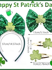  Dámská sada vlasových doplňků ke Dni svatého Patrika (4 ks) - zelená flitrovaná čelenka s trojlístkovou mašlí &sponky do vlasů, slavnostní irské kostýmní doplňky na přehlídku, večírek &oslava svátků
