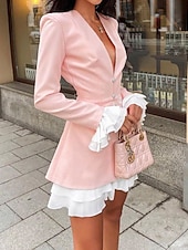 ieftine Rochie simplă-Pentru femei Rochie Mini Rochie blazer Rochie formala Rochie Semi Formala Elegant Modern În aer liber Birou Vacanță Fit regulat Simplu Manșon Lung În V Negru Roz Îmbujorat Vară Primăvară