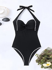 זול בגדי ים חלק אחד-בגד ים חתיכה אחת לנשים דק תומך מונוקיני שליטה בבטן מותן גבוהה דק ללא גב חופשה בגד ים לחוף צבע אחיד צווארון חלאטר ללא שרוולים