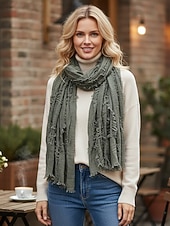 halpa Naisten huivit-Naisten puuvilla-pellavahuivi hapsutetuilla tupsuilla – boheemi tyyli, useita värejä, kevyt ja mukava arkeen ja vapaa-aikaan