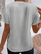 abordables T-shirt uni-Femmes T-shirt Rayé Classique Occasionnel Manche Courte Col ras du cou Hauts Réguliers Quotidien Sortir Week-end Jaune Vin Vert Gris Été Printemps