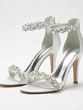 olcso Menyasszony-Luxus fehér menyasszonyi tűsarkú cipő templomi és hivatalos esküvőkre, kristályos bokapántos, nyitott orrú esküvői cipők menyasszonynak