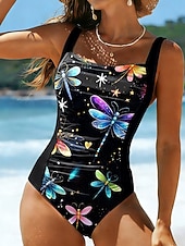 tanie Stroje kąpielowe jednoczęściowe-Kostium kąpielowy jednoczęściowy dla kobiet Wyszczuplający Z marszczeniami Monokini Wysoki krój Kontrola brzucha Wysoki stan Bez pleców Na wakacje Plaża grafika zwierzęca U dekolt Bez rękawów