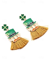  Pendientes colgantes con borlas para el Día de San Patricio para mujer, con diseño de sombrero de duende y trébol, de aleación, divertidos y festivos pendientes irlandeses para mujer.