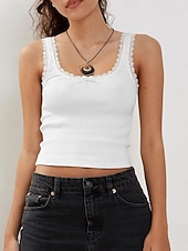 abordables Tanque Sencillo-Mujer Camiseta sin mangas tipo camisola Color sólido Diario Elegante Sin Mangas Camiseta con cuello redondo Tops cortos Negro Blanco Gris Oscuro Albaricoque Gris Verano Primavera