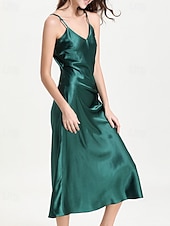 Χαμηλού Κόστους Γυναικεία Νυχτικά &amp; Sleepshirts-Γυναικεία Νυχτικιά Καθημερινό Μαλακή Σατέν Μονόχρωμες Εξώπλατο Φορέματα Καθημερινά Σπίτι Κρεβάτι Αμάνικο Λουριά Μαύρο Σαμπανιζέ Ανθισμένο Ροζ Ρουμπίνι Πράσινο του τριφυλλιού Καλοκαίρι Χαλαρή Εφαρμογή