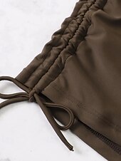 abordables Ensemble de bikinis-Femmes Maillots de Bain 2 pièces Shorts Maillot de bain Cordon de serrage Vacances Tenues de plage Couleur Unie Col en V Manches courtes Maillots de bain