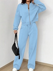 economico Set da due pezzi-Per donna Tuta Set di Pantaloni Bolero Top Manica Lunga Collo alla coreana Tinta unica Coulisse Moda Streetwear Casuale Quotidiano All'aperto Nero Rosa Azzurro cielo Primavera Vestibilità regolare