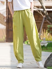 preiswerte Unterteile-Damen Hose aus Baumwollleinen Chinos Sommerhose Lange Unterhosen Urlaub Streetwear Basic Volle Länge Mittlere Taillenlinie Einfach Tasche Elastischer Bund Bequem Komfort Unelastisch Täglich Outdoor