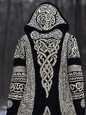 halpa Viikinki-huiput-Naisten Neule Päivittäin Vapaa-aika Kuvitettu Geometrinen Joustin Hupullinen Tilkkutäkki Tasku Napit Pitkähihainen Pitkät topit Neuloa ulko- Viikonloppu Musta Syksy Talvi