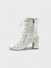 cheap Women's Shoes-Women's Mardi Gras Pink Lace-Up Festival Ankle Boots – Stylish Chunky Heels for Carnivals, Parades and Celebrations