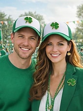 olcso kiegészítők-Női Szent Patrik-napi lóhere bross kitűzőkészlet, ötvözet anyagból, 4 darabos lóhere kitűzőkészlet, elegáns és ünnepi ír stílus kalapokhoz, dzsekikhez, táskákhoz, felvonulásokhoz, partikhoz és ünnepi ünnepségekhez