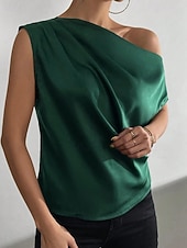 economico Bluse Eleganti-Per donna Camicia Elegant Top in raso Blusa Senza schiena Semplice Vintage Elegante Senza Maniche Asimmetrico Top Regolari Quotidiano Ferie Uscire Nero Verde chiaro Verde smeraldo Albicocca Estate
