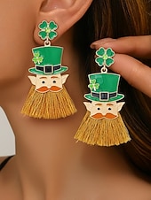  Pendientes colgantes con borlas para el Día de San Patricio para mujer, con diseño de sombrero de duende y trébol, de aleación, divertidos y festivos pendientes irlandeses para mujer.