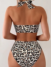 economico Bikini-Costume da bagno a due pezzi da donna bikini leopardato culotte sgambate controllo pancia vita alta slim schiena scoperta vacanza mare con grafica scollatura a V senza maniche