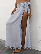 levne Zavinovací sukně-Dámské Plavky Šaty do vody Sukně Plavky Třásňový lem prázdniny Oblečení na pláž Pevná barva Bez rukávů Plavky