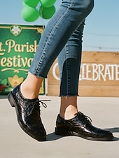  Γυναικεία πράσινα παπούτσια Oxford από ψεύτικο κροκόδειλο – φλατ παπούτσια με χαμηλό τακούνι και κορδόνια για την παρέλαση της ημέρας του Αγίου Πατρικίου, ιρλανδικά ρούχα φεστιβάλ &εορτασμοί διακοπών