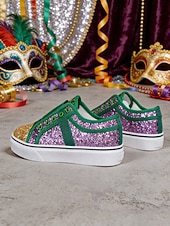 levne Dámská obuv-Dámské fialové třpytivé slip-on tenisky na Mardi Gras – Třpytivé boty pro hudební festivaly karnevalové párty a výrazné pouliční oblečení