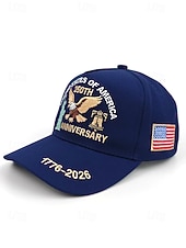  כובע רקום לגברים - יום השנה ה-250 לארה"ב, רב צבעים, יום העצמאות האמריקאי, עיצוב נשר פטריוטי ופסל החירות, התאמה מתכווננת לחגיגות חוץ וחגים