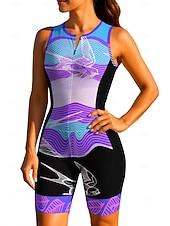 Недорогие Женская одежда для триатлона-Жен. Велокофты Костюм для триатлона Сноуборд Джерси Без рукавов Лето Весна Осень Фиолетовый Зеленый Розовый с красным Лист Геометрический принт Птица Градиент Полосы / волосы Велоспорт