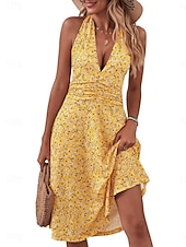 economico Abiti floreali-Per donna Mini Abito Abito a trapezio Vestito all'americana Vacanza Casual All'aperto Uscire Vestibilità regolare Floreale Grafico Senza Maniche All'americana Blu Giallo Rosa Rosso Estate Primavera