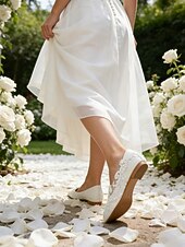 billige Brud-Elegante blonde brudesko med perledetaljer – komfortable brudesko til hage, tradisjonelle og intime seremonier
