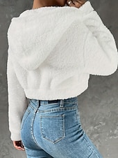 ieftine jachete casual-Pentru femei Palton de iarnă geacă Sherpa Palton Teddy Cald Zip complet Modă Casual Simplu Vacanță Stradă Purtare Zilnică Ieșire Fermoar Scurt Capișon Fit regulat Manșon Lung Îmbrăcăminte exterioară