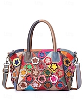 olcso Kézitáskák és bevásárlótáskák-női valódi bőr kézitáska, többirányú hordozási lehetőségekkel, 3D virágdíszítéssel, stílusos és funkcionális mindennapi használatra vagy különleges alkalmakra