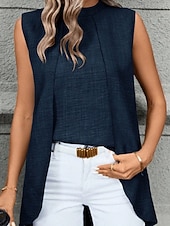 cheap Dressy Blouses-Women's Summer Tops Blouse Dressy Tops Ruched Patchwork Buttons Solid Color Plain Elegant Vintage Daily Sleeveless Crew Neck Regular Tops Daily Work Holiday Blue Black Wine Royal Blue Khaki Summer