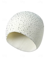 halpa Naisten hatut-Naisten neulottu polyesteripipo, strassikoriste, saatavilla useissa väreissä, täydellinen talvimuotiin