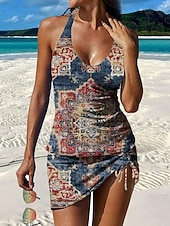 Χαμηλού Κόστους Τανκίνι-Γυναικεία Μαγιό τανκίνι Φούστα Μαγιό Κομψό Διακοπές Φλοράλ Γραφική Βουτιά Αμάνικο Μαγιό