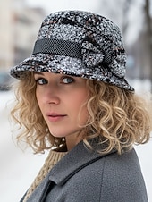 preiswerte Hüte für Damen-Damen-Mütze aus dickem Polyester mit Karomuster und Schleifendetail, erhältlich in verschiedenen Farben – perfekt für Herbst und Winter