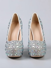preiswerte Braut-Damen Pumps mit silbernem Strassbesatz und hohem Absatz – glamouröse Braut- oder Abendschuhe für Hochzeiten und besondere Anlässe