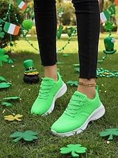  Women's Green Lace-Up Sporty Sneakers – Perfect for St. Patrick's Day Parades, Casual Outings and Active Days