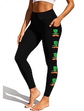  St. Patrick Damen Pilates-Leggings Fitnesshose Trainingsleggings Taschen Stempelsteuer Seitentaschen Pilates Fitnessstudio Fitnesstraining Strumpfhosen Leggings Unterteile Bäume / Blätter Kleeblatt