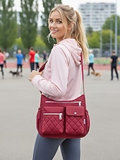 Недорогие Сумки через плечо-Женская стеганая нейлоновая сумка через плечо с множеством карманов — вместительная водонепроницаемая сумка для путешествий, работы и повседневного использования.