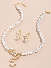 ieftine Nuntă ACC-Set de bijuterii pentru femei cu colier și cercei din perle artificiale, design elegant inspirat de șarpe, stil clasic de mireasă, pentru mirese, invitați la nuntă, petreceri de seară și banchete formale