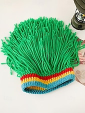 preiswerte St. Patrick&amp;#39;s Day-Herren-Perückenmütze aus Häkelgarn, mehrfarbiges Design mit grünen, roten und gelben Streifen, perfekt für den St. Patrick's Day und Kostümpartys