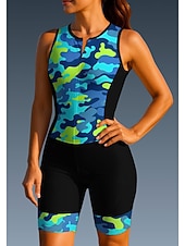 cheap Women's Triathlon Clothing-Women's Cycling Jersey Triathlon Tri Suit Downhill Jersey Sleeveless Summer Spring Autumn / Fall Blue Rose Red Geometric Camo / Camouflage Bike Sunscreen UV Resistant 3D Pad Cycling Quick Dry Sports