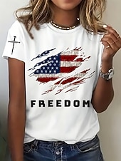 billiga Självständighetsdagen Topp-Independensdagen Patriotiska Kvinnor T-shirt Grafisk Flagga Flagga Vintage Stylistisk Klassisk Kortärmad Crew Neck Rund Hals Reguära Toppar Dagligen Helg Tryck Blå Svart Vit Röd Grå Sommar Vår