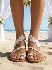 halpa Morsian-elegantit valkoiset pitsiset morsiussandaalit – mukavat avokärkiset hääkengät rannalle, puutarhaan ja kesäseremonioihin