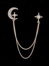 abordables Mariage ACC-Broche pour homme en alliage de faux diamants en forme de lune et d'étoile, disponible en or et en argent, parfaite pour les mariages et les événements formels.