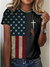  Självständighetsdag Patriotisk Kvinnors T-Shirt Grafisk Stjärnflagga Vintage Stilren Klassisk Kort Ärm Crew Neck Regelbundna Toppar Daglig Helg Tryck Svart Grå Sommar Vår