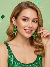  Pendientes de aleación para mujer con diseño de trébol de cristal verde, perfectos para el día de San Patricio y fiestas cotidianas, elegantes y festivos.