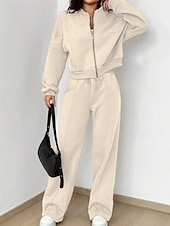 economico Set da due pezzi-Per donna Tuta Set di Pantaloni Bolero Top Manica Lunga Collo alla coreana Tinta unica Coulisse Moda Streetwear Casuale Quotidiano All'aperto Nero Rosa Azzurro cielo Primavera Vestibilità regolare