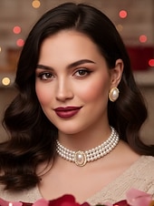 abordables Día de San Valentín-Conjunto de gargantilla de perlas vintage para mujer con colgante de diamantes de imitación: elegante joyería de perlas en capas para bodas y eventos formales
