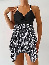 abordables Tankinis-Tankini pour femmes 2 pièces maillot de bain léopard culotte taille haute contrôle du ventre dos nu vacances plage floral en V sans manches